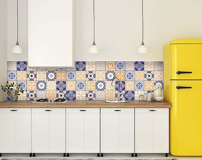 7" X 7" Yellow White And Blues Peel And Stick Removable Tiles