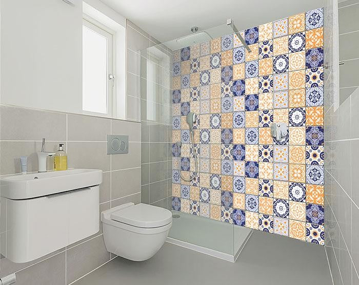 7" X 7" Yellow White And Blues Peel And Stick Removable Tiles