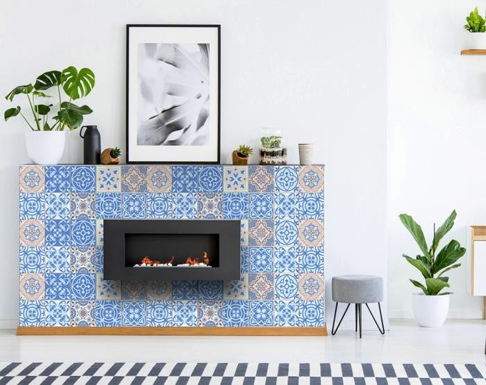 8" X 8" Dark And Light Blue Mosaic Peel And Stick Removable Tiles