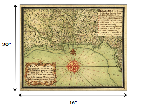 16" X 20" C1747 Map Of The Gulf Coast Vintage  Poster Wall Art