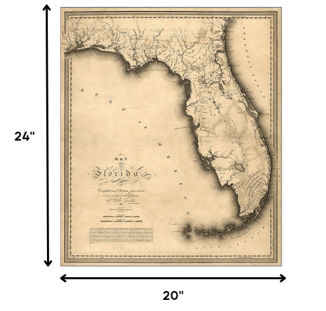 20" X 24" C1823 Early Map Of Florida  Vintage  Poster Wall Art