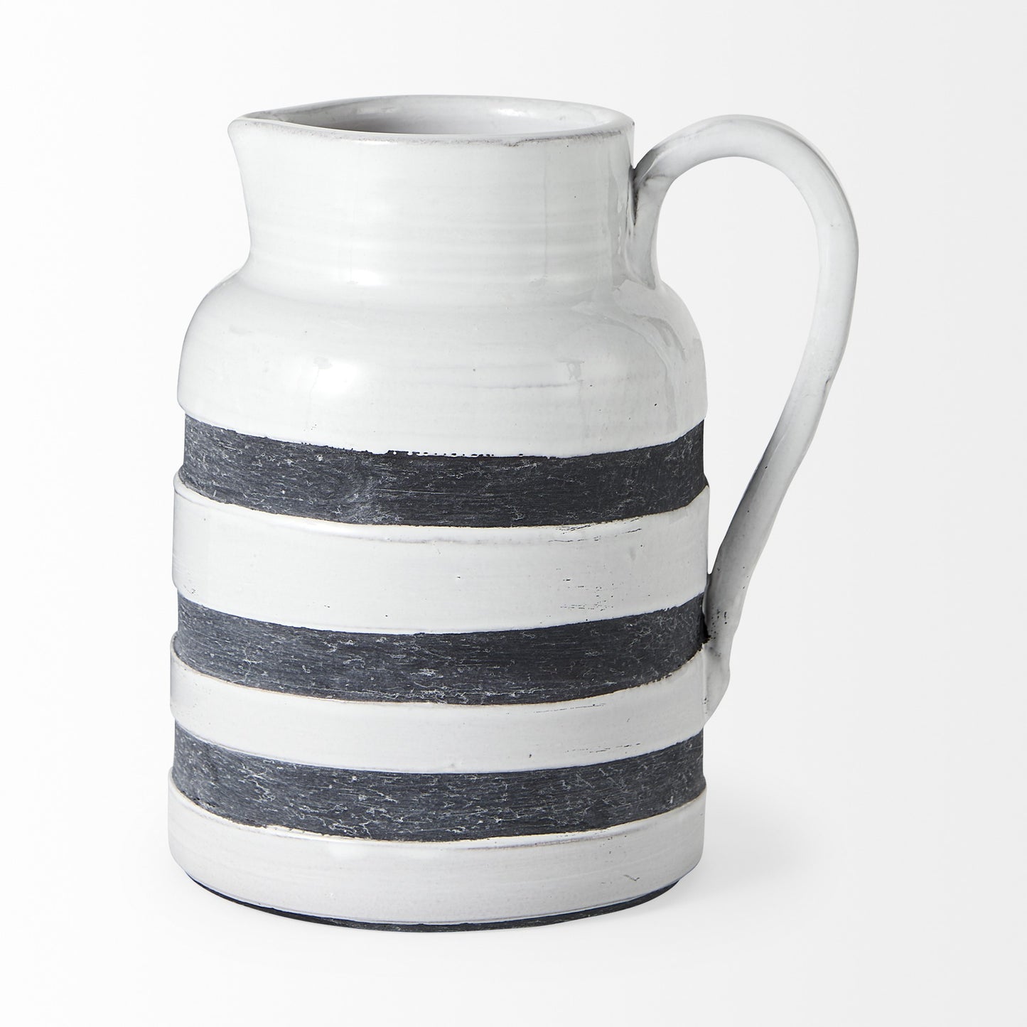 9" Rustic White And Blue Stripe Ceramic Jug