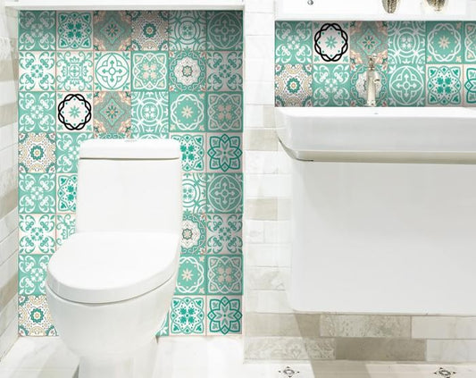 5" X 5" Aquamarine Mosaic Peel And Stick Removable Tiles