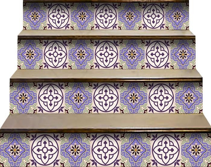 6" X 6" Vintage Purple And Taupe Mosaic Peel And Stick Removable Tiles