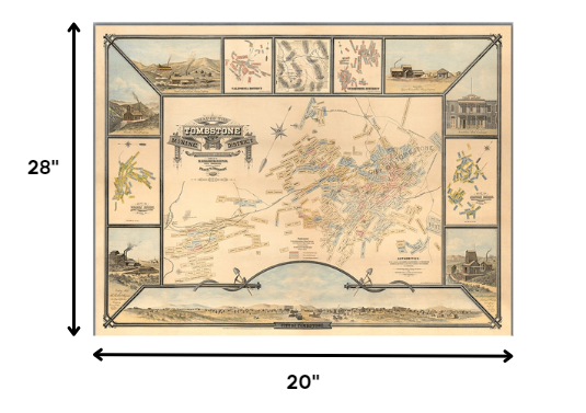 20" X 28" Map Of Tombstone Mining District Vintage Travel Poster Wall Art