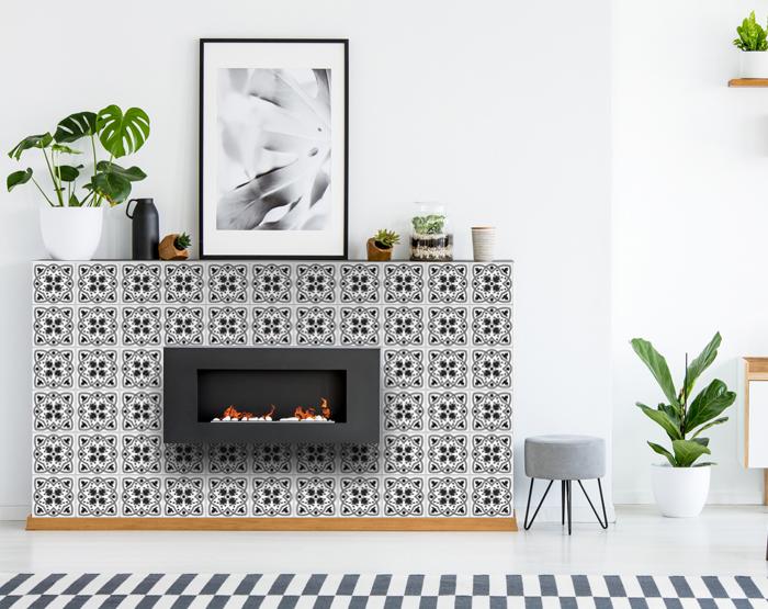 6" X 6" Charcoal And White Scroll Peel And Stick Removable Tiles