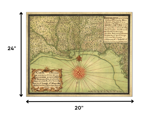 20" X 24" C1747 Map Of The Gulf Coast Vintage  Poster Wall Art