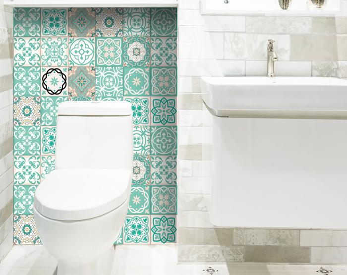 6" X 6" Aquamarine Mosaic Peel And Stick Removable Tiles