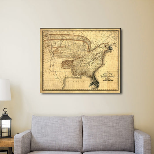 20" X 24" Eagle Map Of America C1833 Vintage  Poster Wall Art