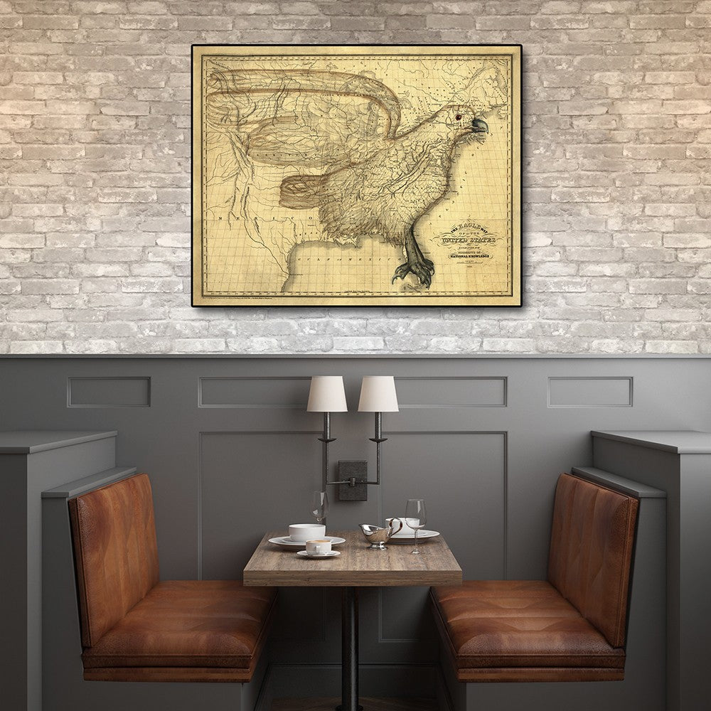 20" X 24" Eagle Map Of America C1833 Vintage  Poster Wall Art