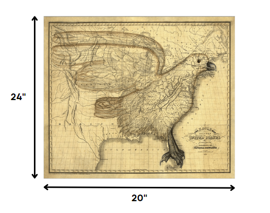 20" X 24" Eagle Map Of America C1833 Vintage  Poster Wall Art