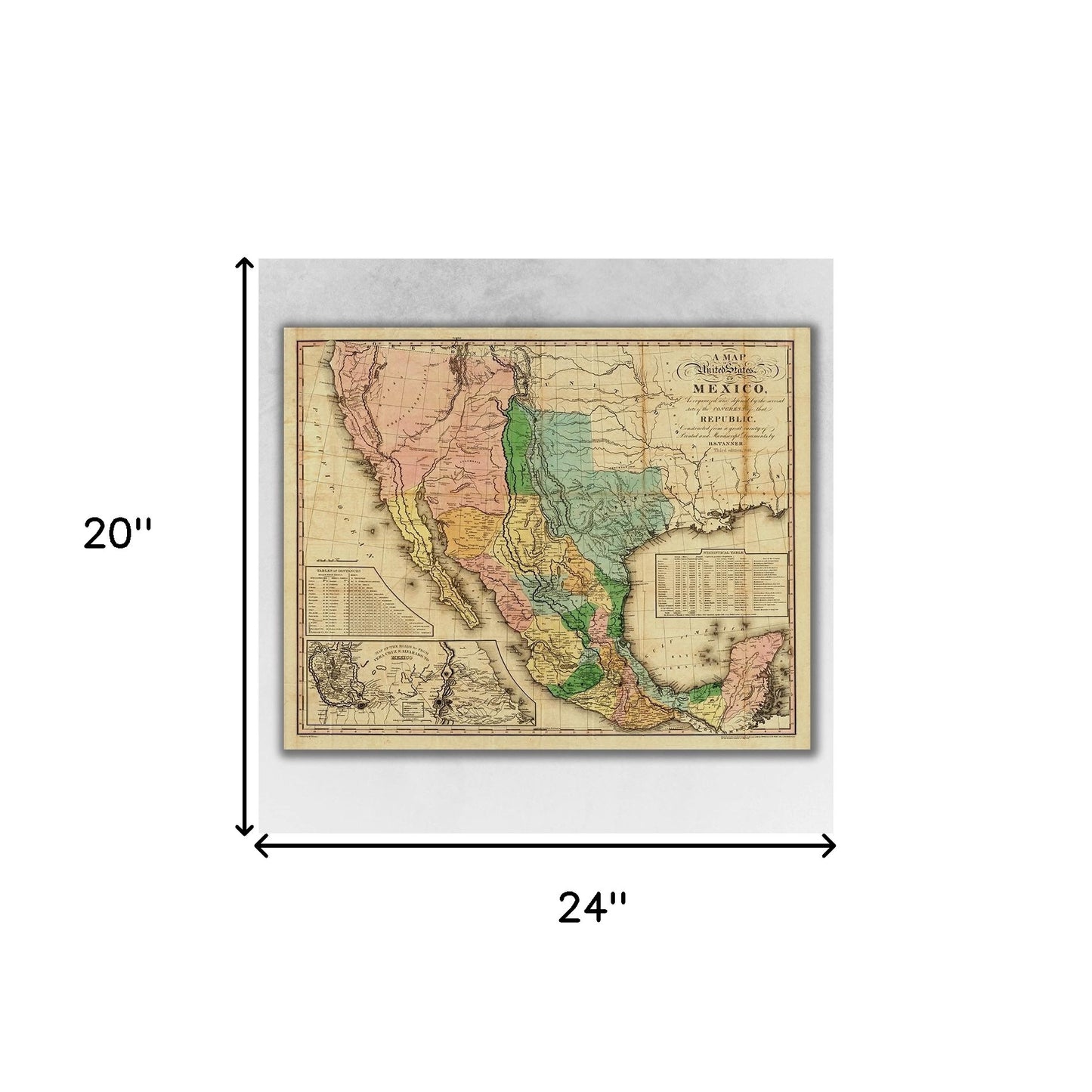 20" X 24" Vintage 1846 Map Of Mexico Wall Art