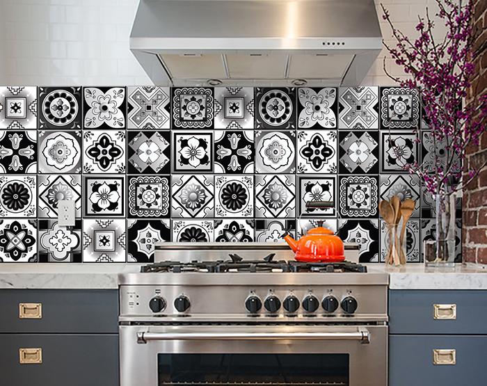 6" X 6" Black White And Gray Mosaic Peel And Stick Removable Tiles