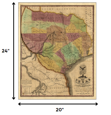 20" X 24" Texas And Surroundings C1837 Vintage Map Poster Wall Art