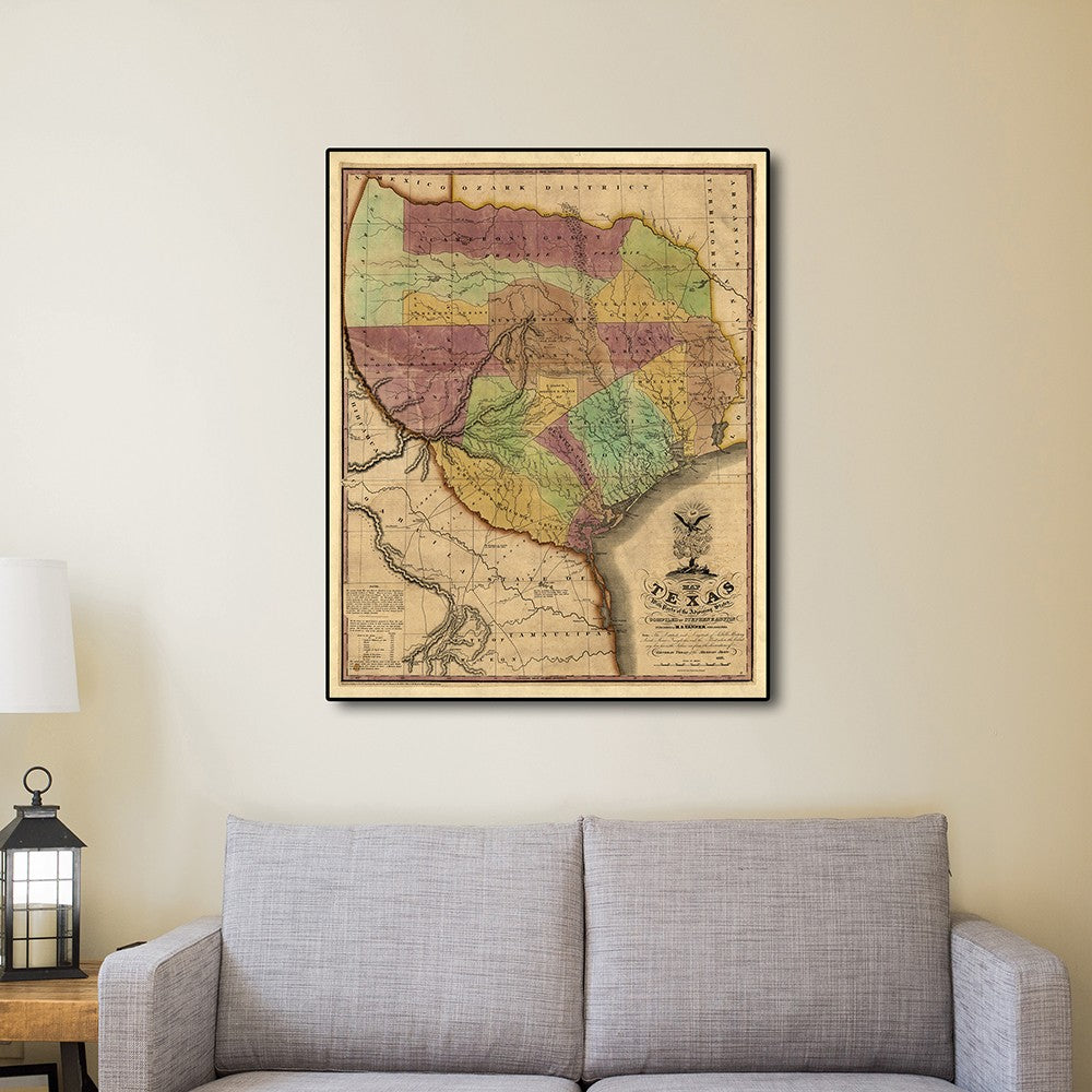 20" X 24" Texas And Surroundings C1837 Vintage Map Poster Wall Art