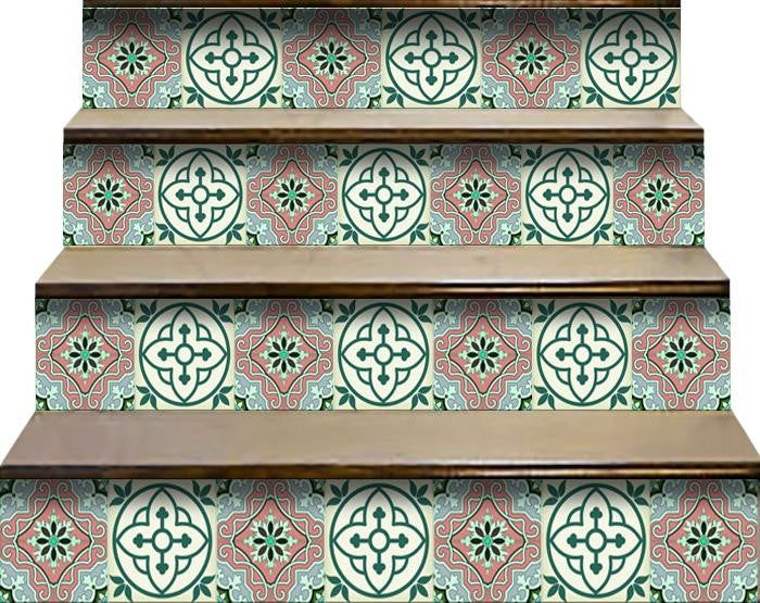 6" X 6" Vintage Green And Taupe Mosaic Peel And Stick Removable Tiles