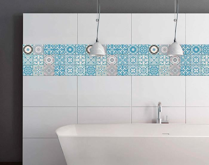 7" X 7" Sky Blue Mosaic Peel And Stick Removable Tiles