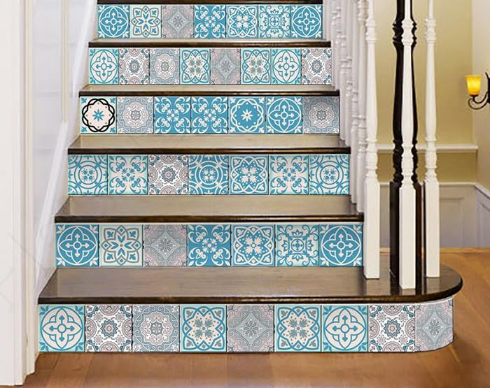 7" X 7" Sky Blue Mosaic Peel And Stick Removable Tiles