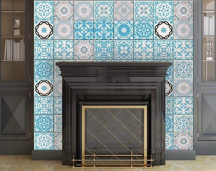 7" X 7" Sky Blue Mosaic Peel And Stick Removable Tiles