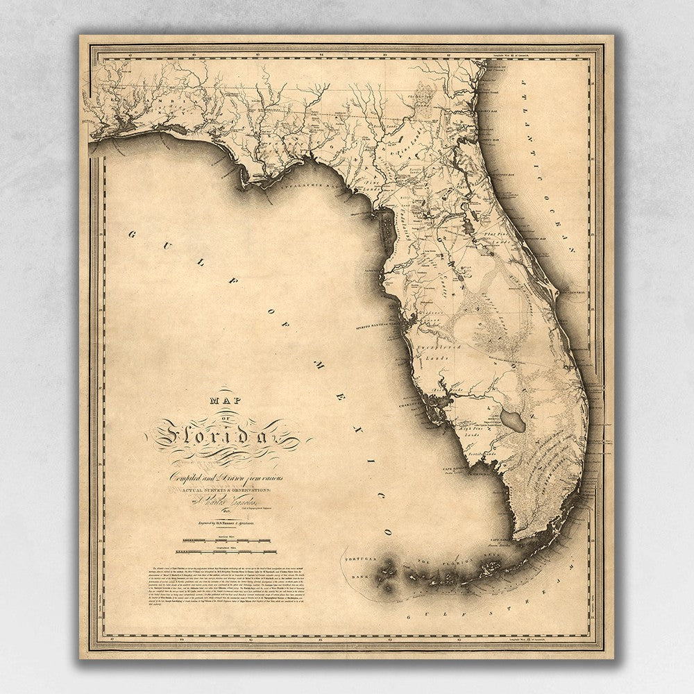 16" X 20" C1823 Early Map Of Florida  Vintage  Poster Wall Art