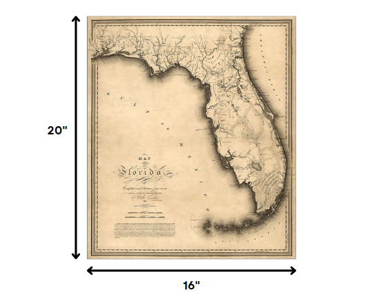 16" X 20" C1823 Early Map Of Florida  Vintage  Poster Wall Art