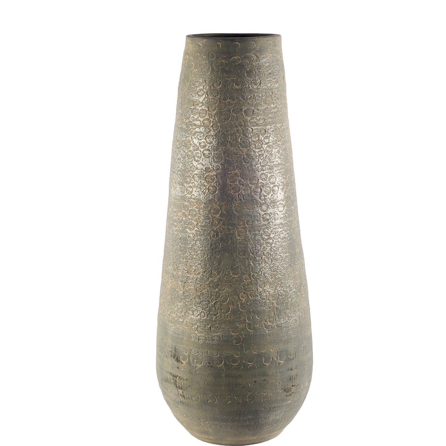 39" Rustic Gray And Gold Textured Ceramic Floor Vase