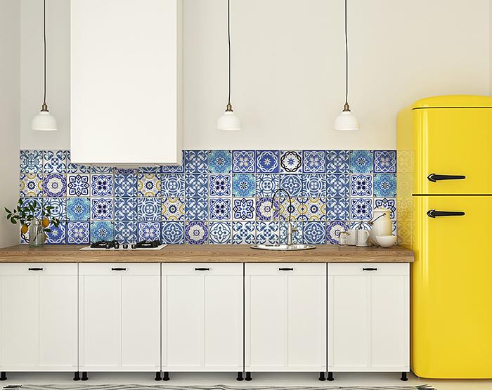 8" X 8" Blue Gray Yellow Pop Peel And Stick Removable Tiles