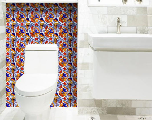 8" X 8" Orange Red And Blue Peel And Stick Removable Tiles