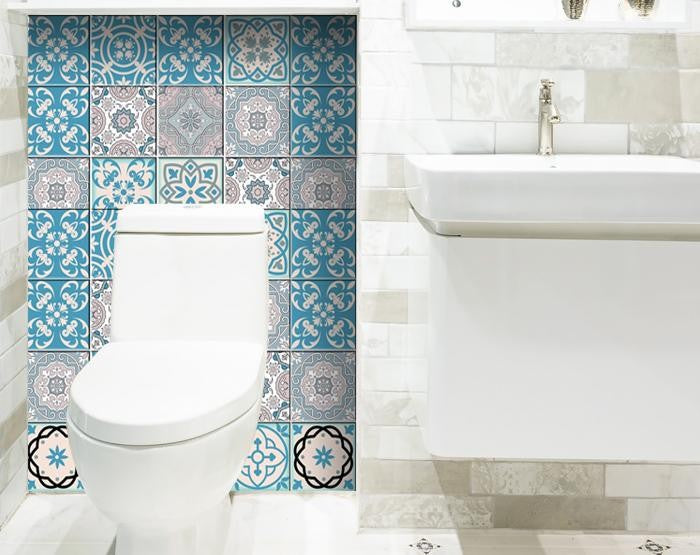 6" X 6" Sky Blue Mosaic Peel And Stick Removable Tiles