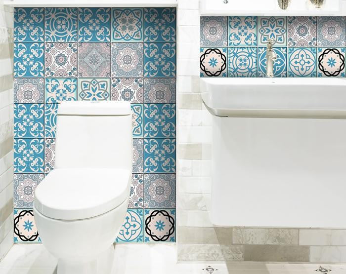 6" X 6" Sky Blue Mosaic Peel And Stick Removable Tiles