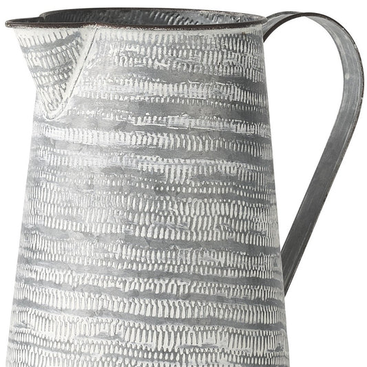 11" Metal Gray and White Cylinder Jug Vase