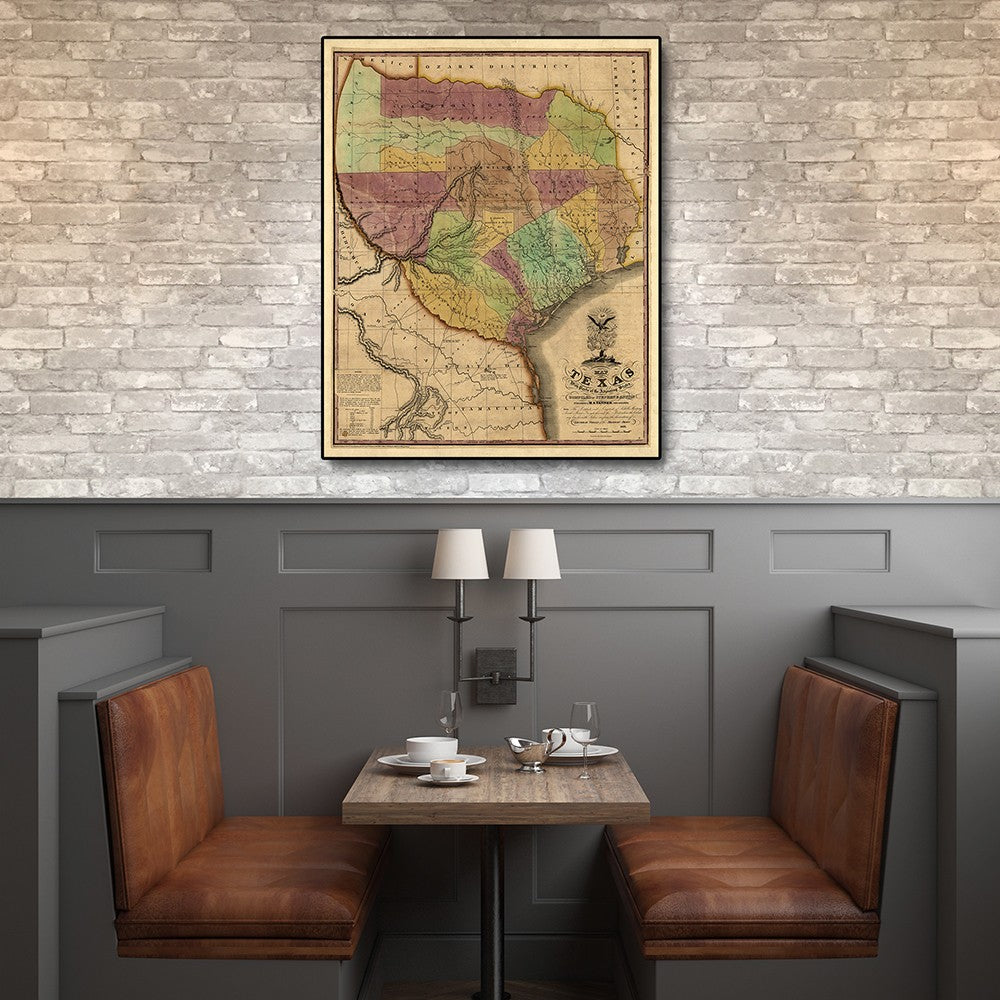 16" X 20" Texas And Surroundings C1837 Vintage Map Poster Wall Art