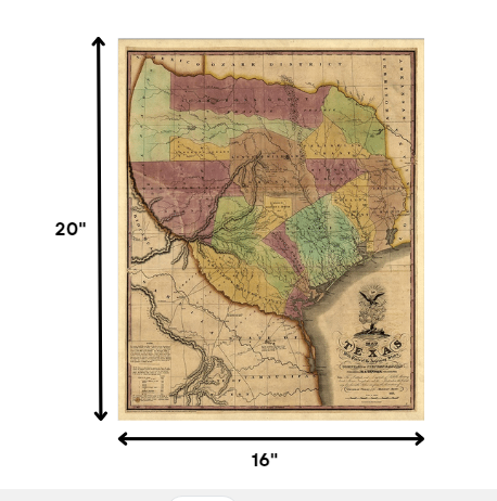 16" X 20" Texas And Surroundings C1837 Vintage Map Poster Wall Art