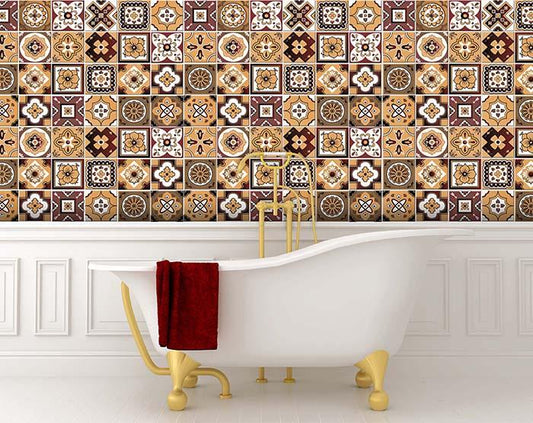 7" X 7" Shades Of Brown Mosaic Peel And Stick Removable Tiles