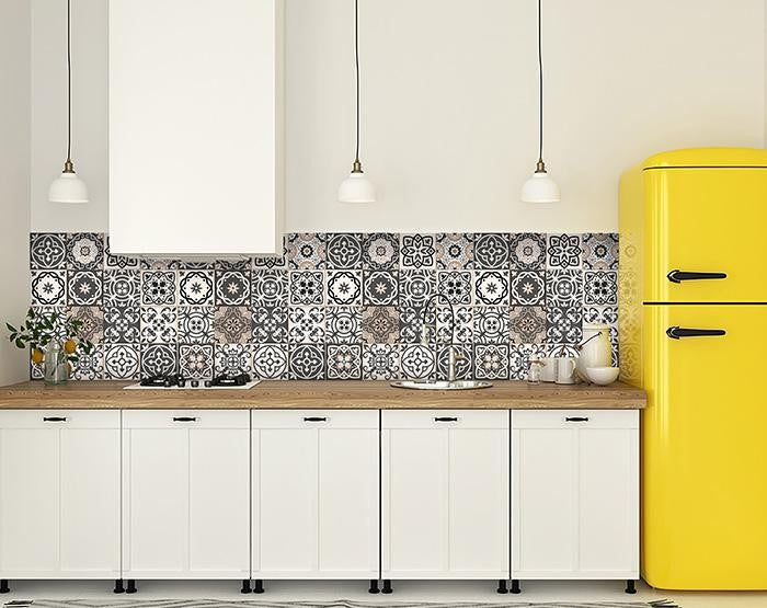 7" X 7" Charcoal And White Mosaic Peel And Stick Removable Tiles