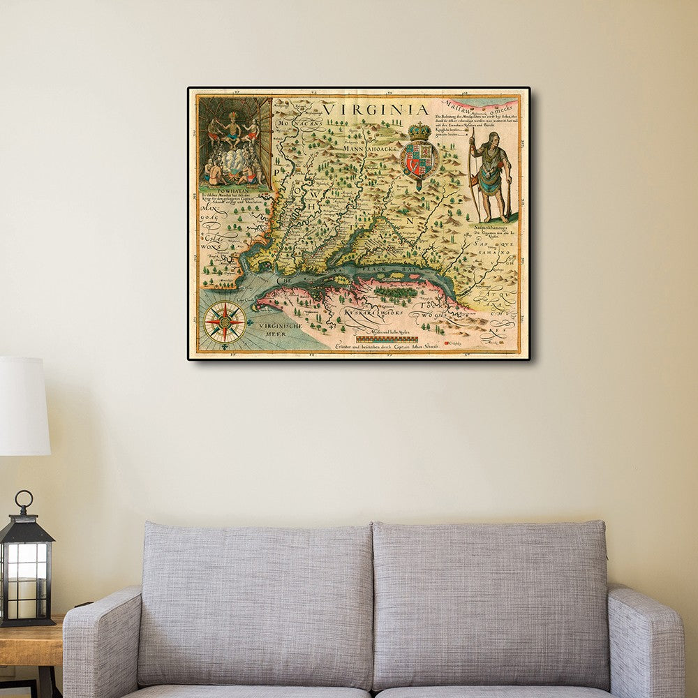 24" X 32" Map Of Virginia C1627 Vintage  Poster Wall Art