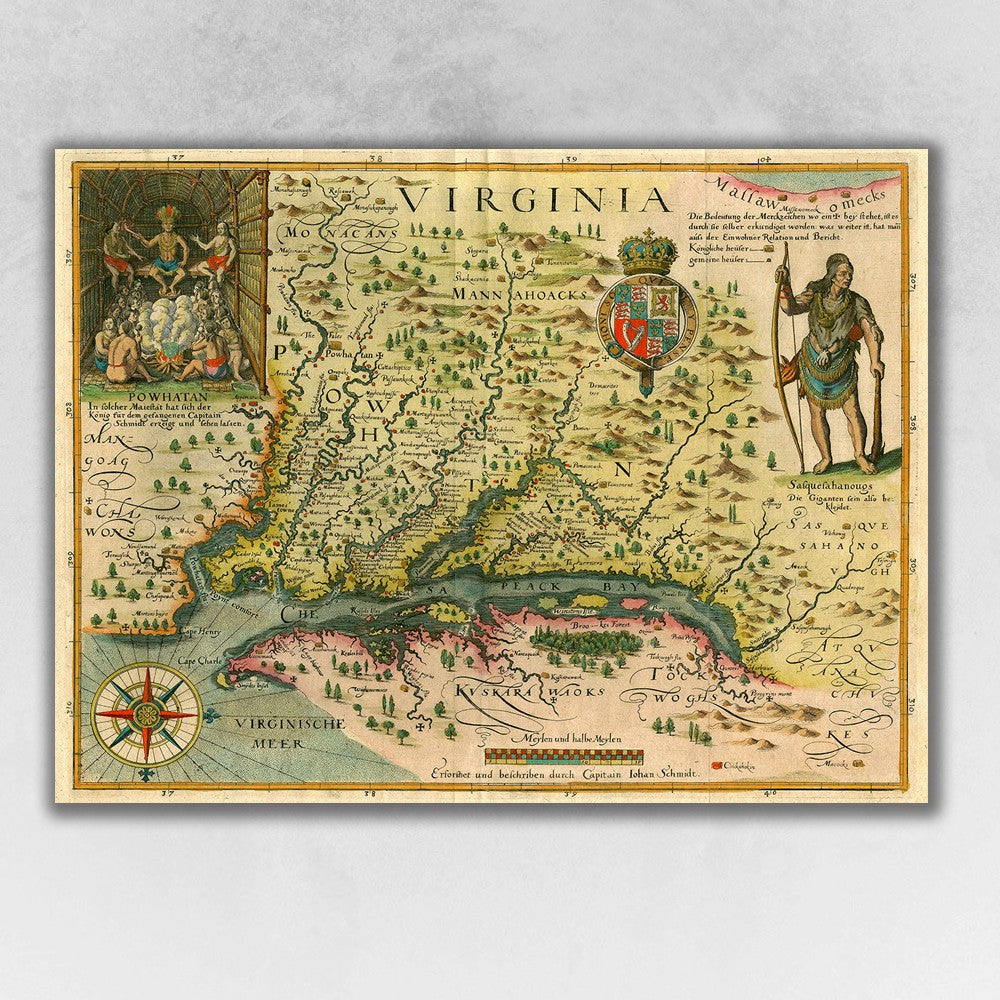 24" X 32" Map Of Virginia C1627 Vintage  Poster Wall Art