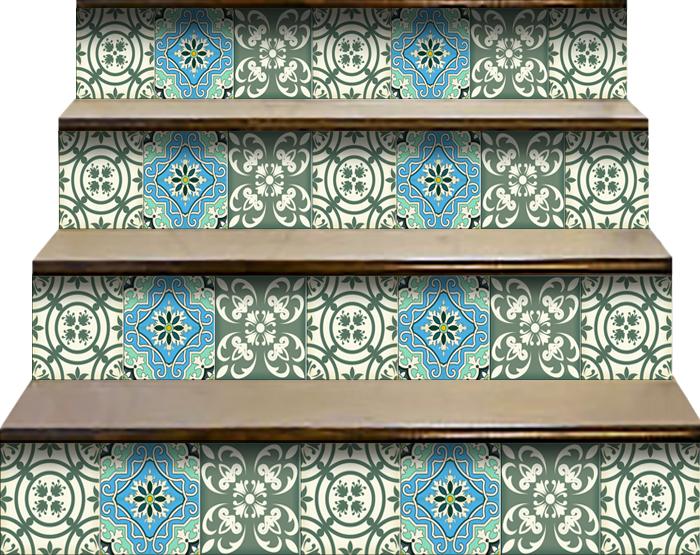 5" X 5" Sage And Aqua Floral Peel And Stick Removable Tiles