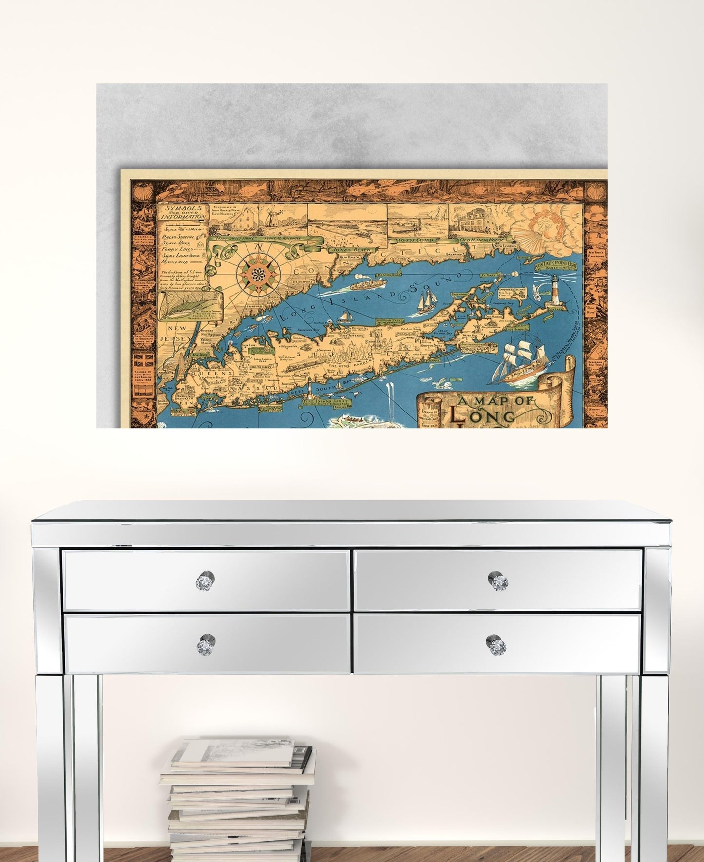 Vintage 1933 Map Of Long Island Unframed Print Wall Art