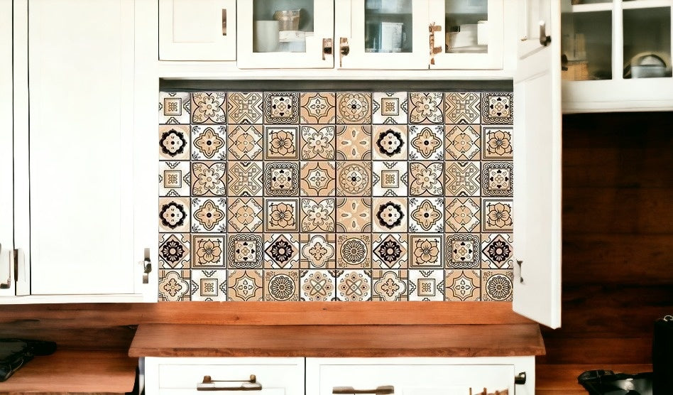 8" X 8" Shades Of Taupe Mosaic Peel And Stick Removable Tiles