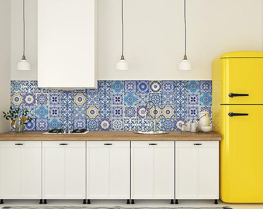 6" X 6" Blue Gray Yellow Pop Peel And Stick Removable Tiles