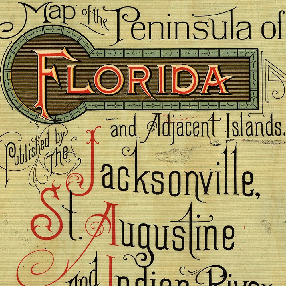 16" X 36" Map Of Jacksonville Florida Vintage Poster Wall Art