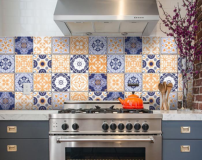 5" X 5" Yellow White And Blues Peel And Stick Removable Tiles