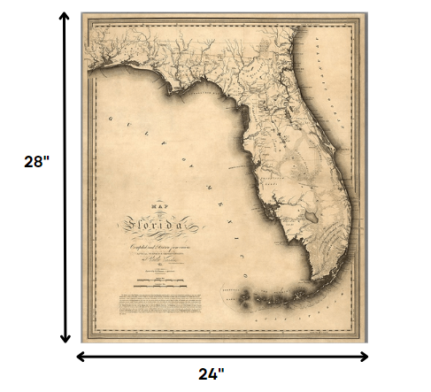 24" X 28" C1823 Early Map Of Florida  Vintage  Poster Wall Art