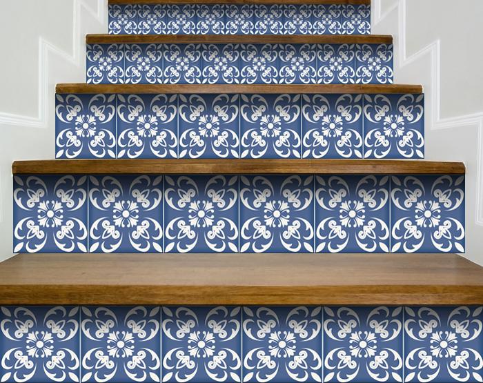 4" X 4" Wedgwood Blue And White Peel And Stick Removable Tiles