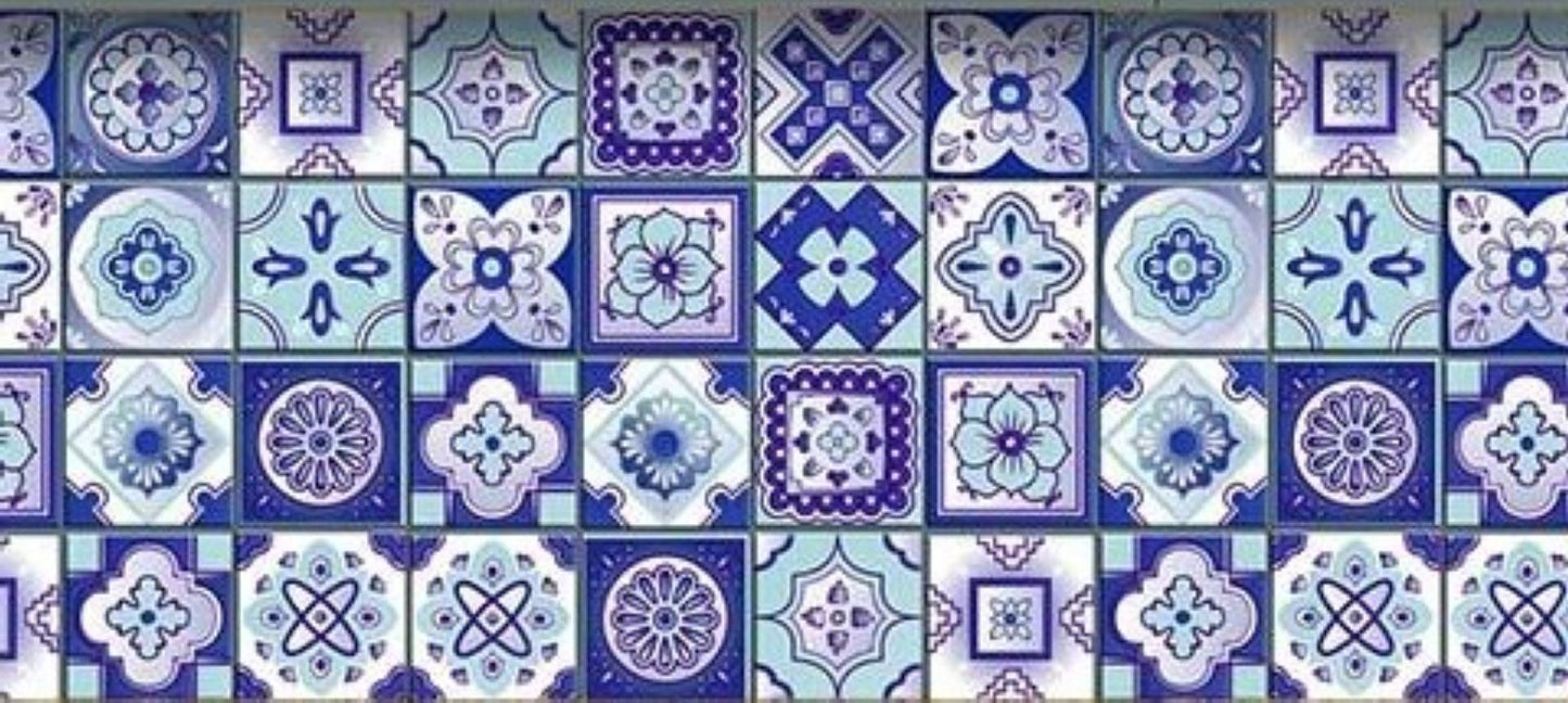 4" X 4" Vintage Turq Blue And White Peel And Stick Removable Tiles