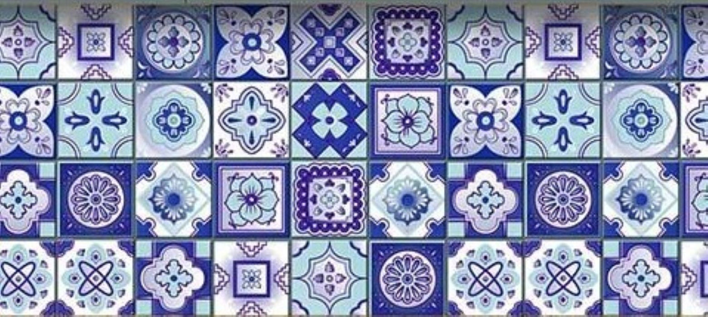 4" X 4" Vintage Turq Blue And White Peel And Stick Removable Tiles