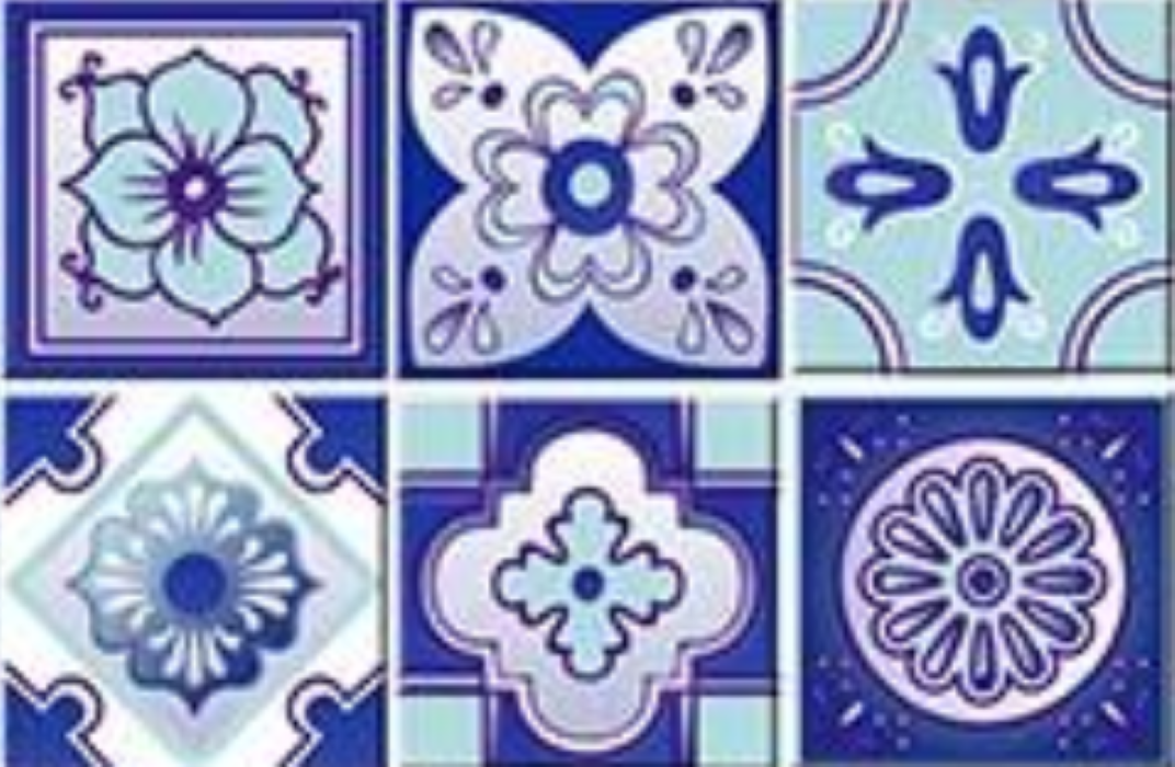 5" X 5" Vintage Turq Blue And White Peel And Stick Removable Tiles