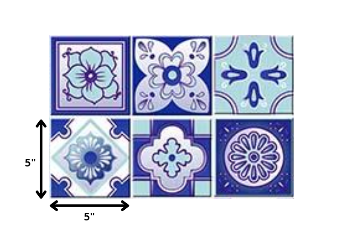 5" X 5" Vintage Turq Blue And White Peel And Stick Removable Tiles