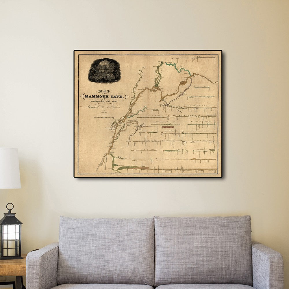 20" X 24" Map Of Kentucky Mammoth Cave Vintage Poster Wall Art